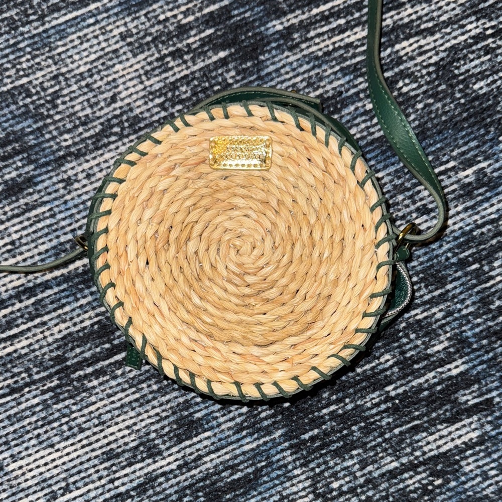 Bath & Body Works Tan and Green Woven Crossbody Bag